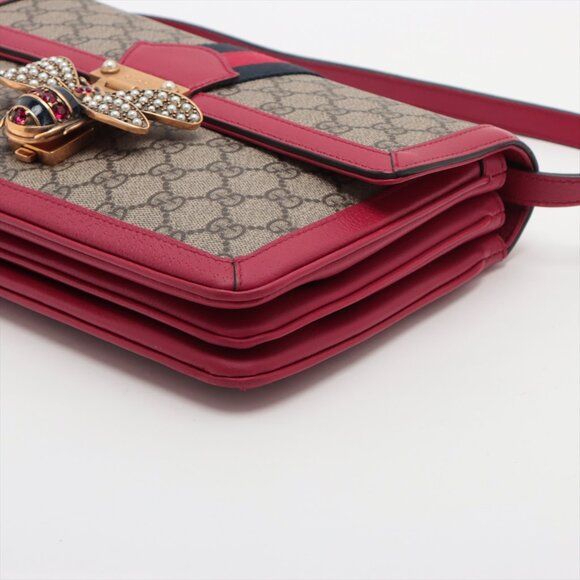 SOLD OUT ❌Gucci GG Supreme Queen margaret PVC & leather Shoulder bag Red 524356 - Picture 3 of 13